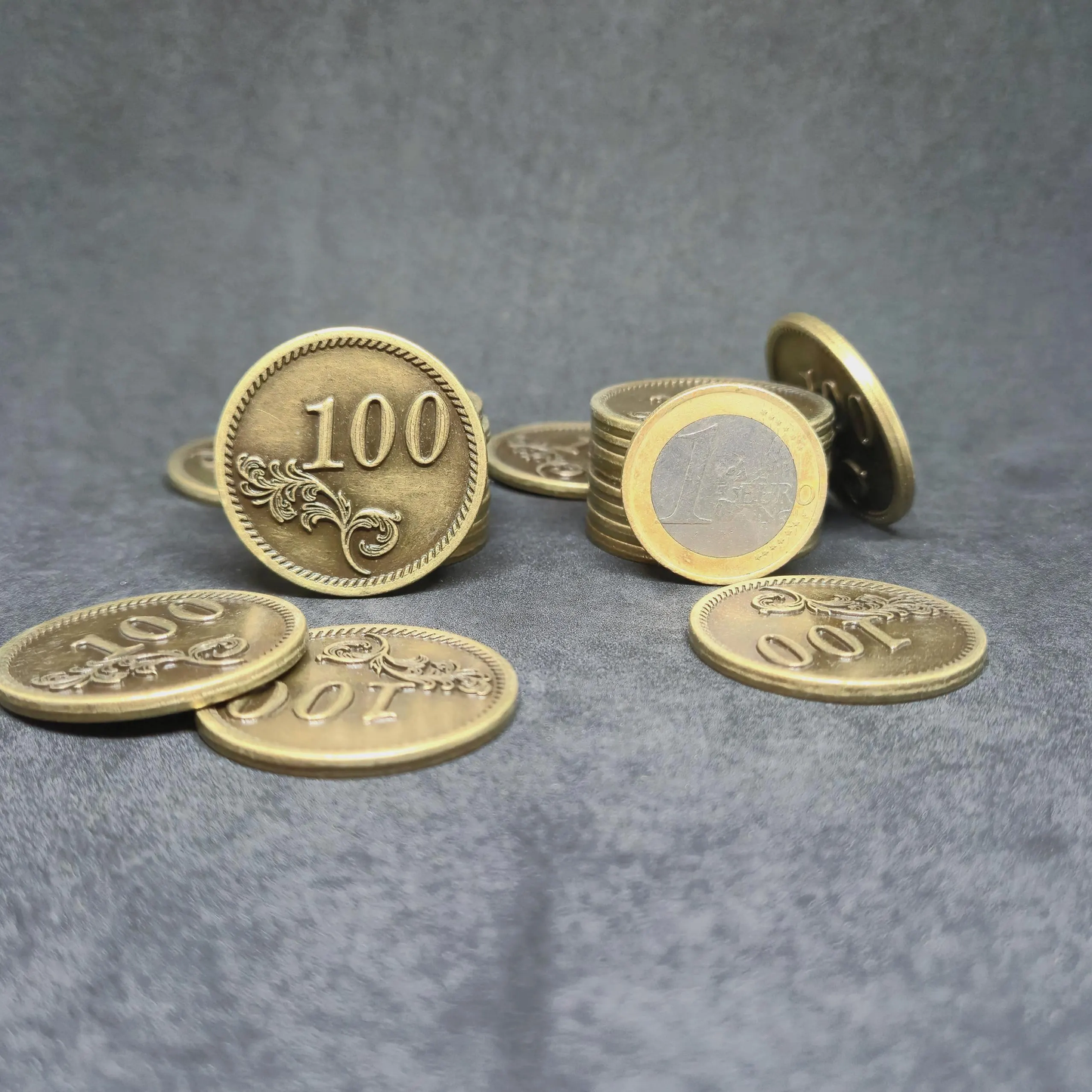 Gold metal coins of value 100 for board games, 30mm