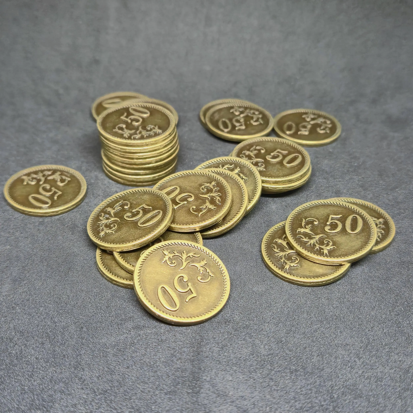 Gold metal coins of value 50 for board games, 25mm