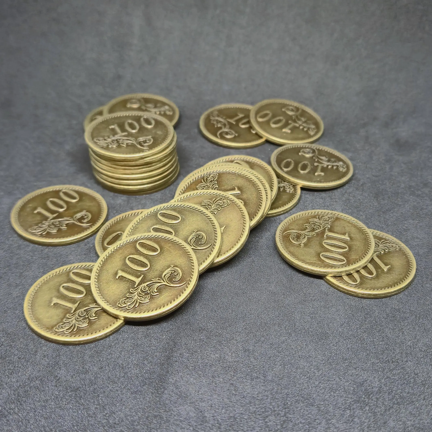 Gold metal coins of value 100 for board games, 30mm
