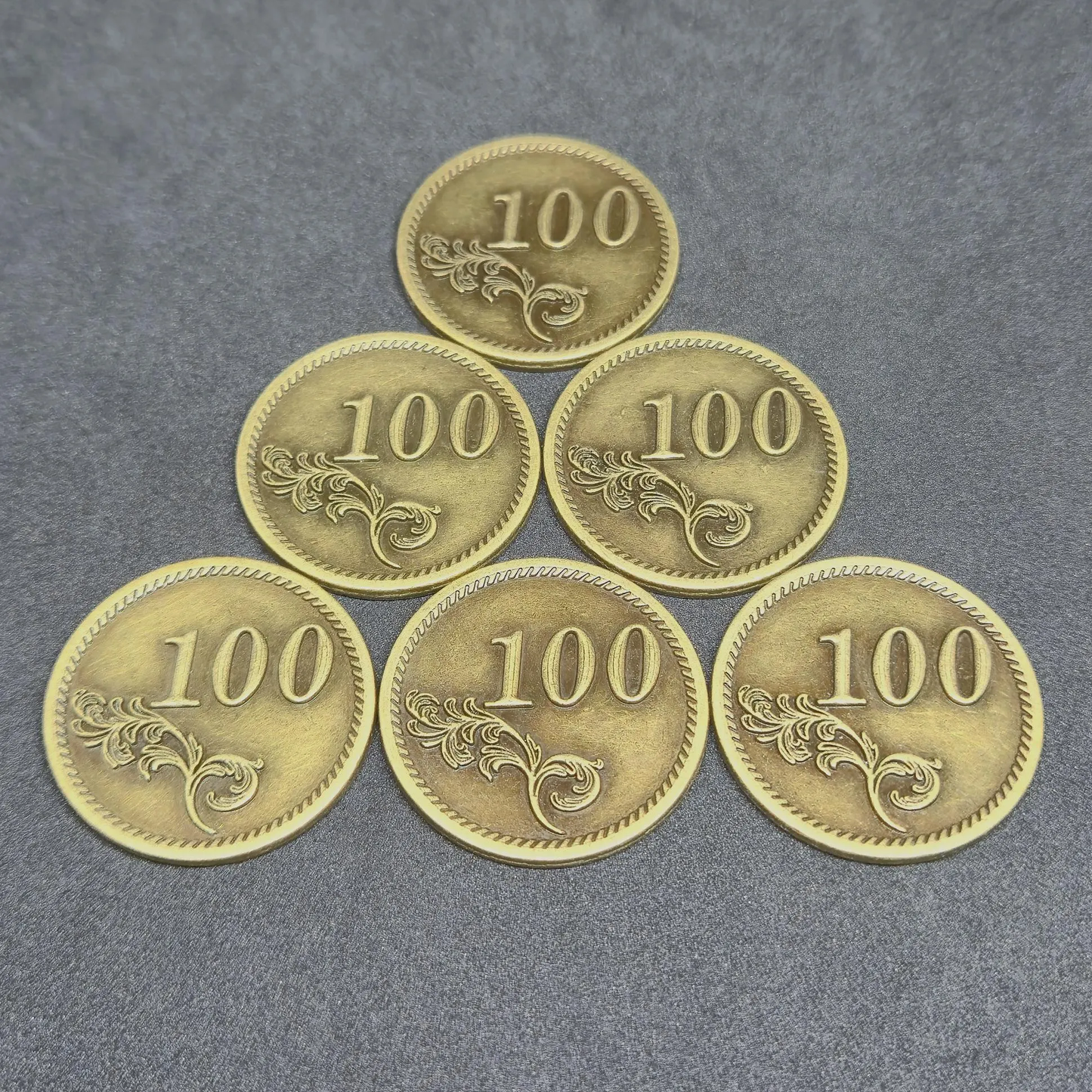 Gold metal coins of value 100 for board games, 30mm