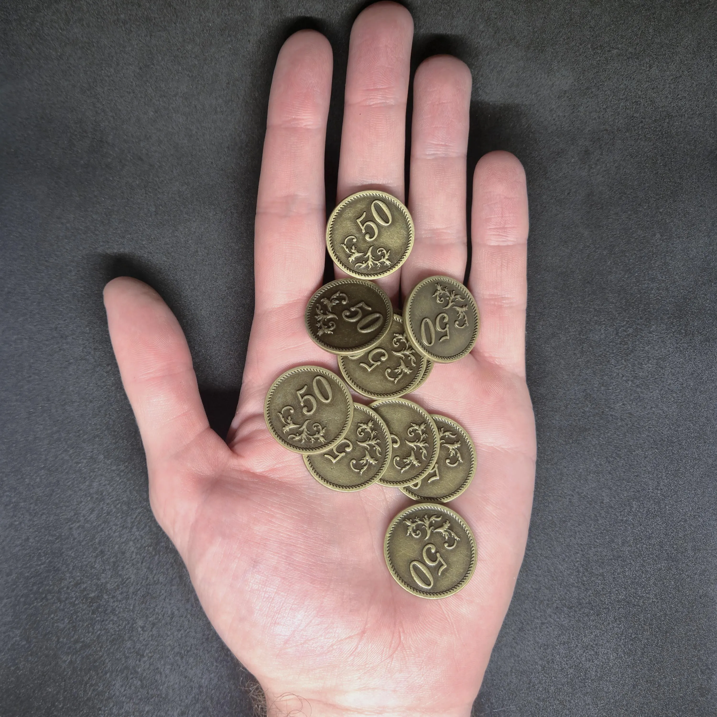 Gold metal coins of value 50 for board games, 25mm
