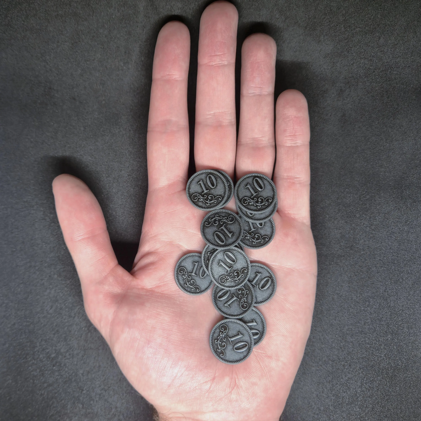 Silver metal coins of value 10 for board games, 20mm