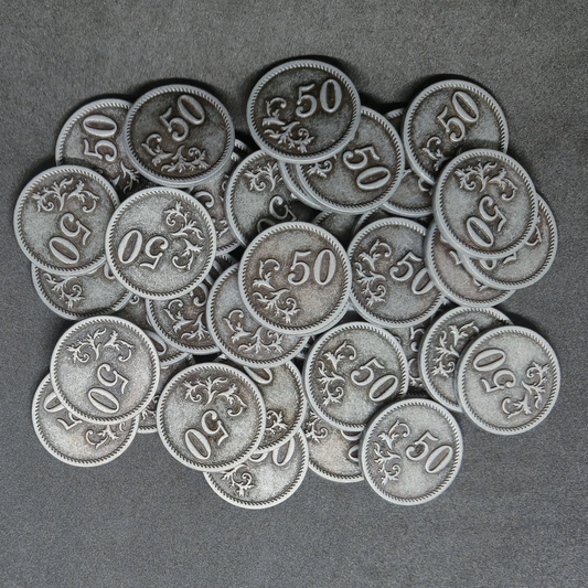 Pièces en métal de valeur 50 couleur argent pour jeux de société, 25mm