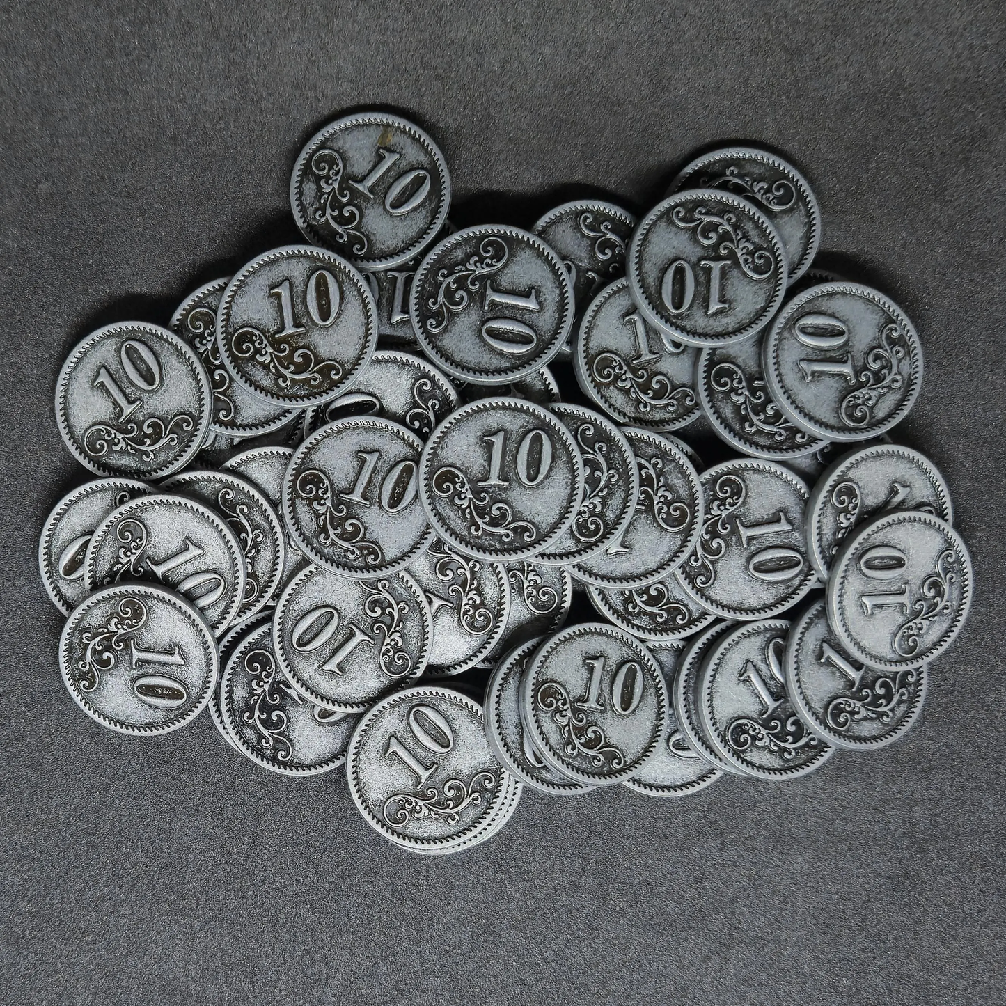 Silver metal coins of value 10 for board games, 20mm