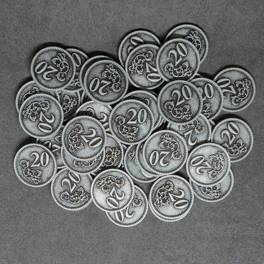 Pièces en métal de valeur 20 couleur argent pour jeux de société, 22mm