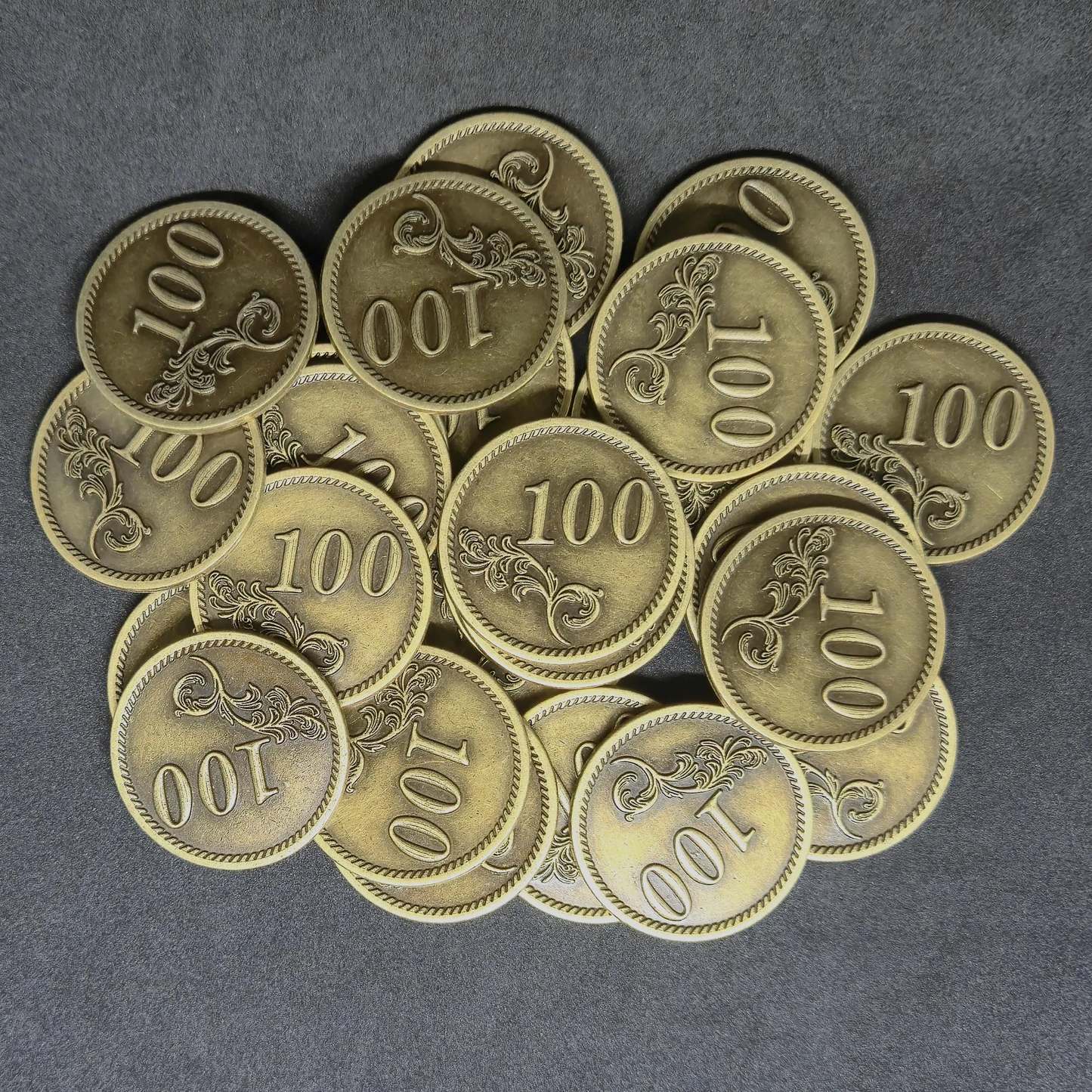 Gold metal coins of value 100 for board games, 30mm