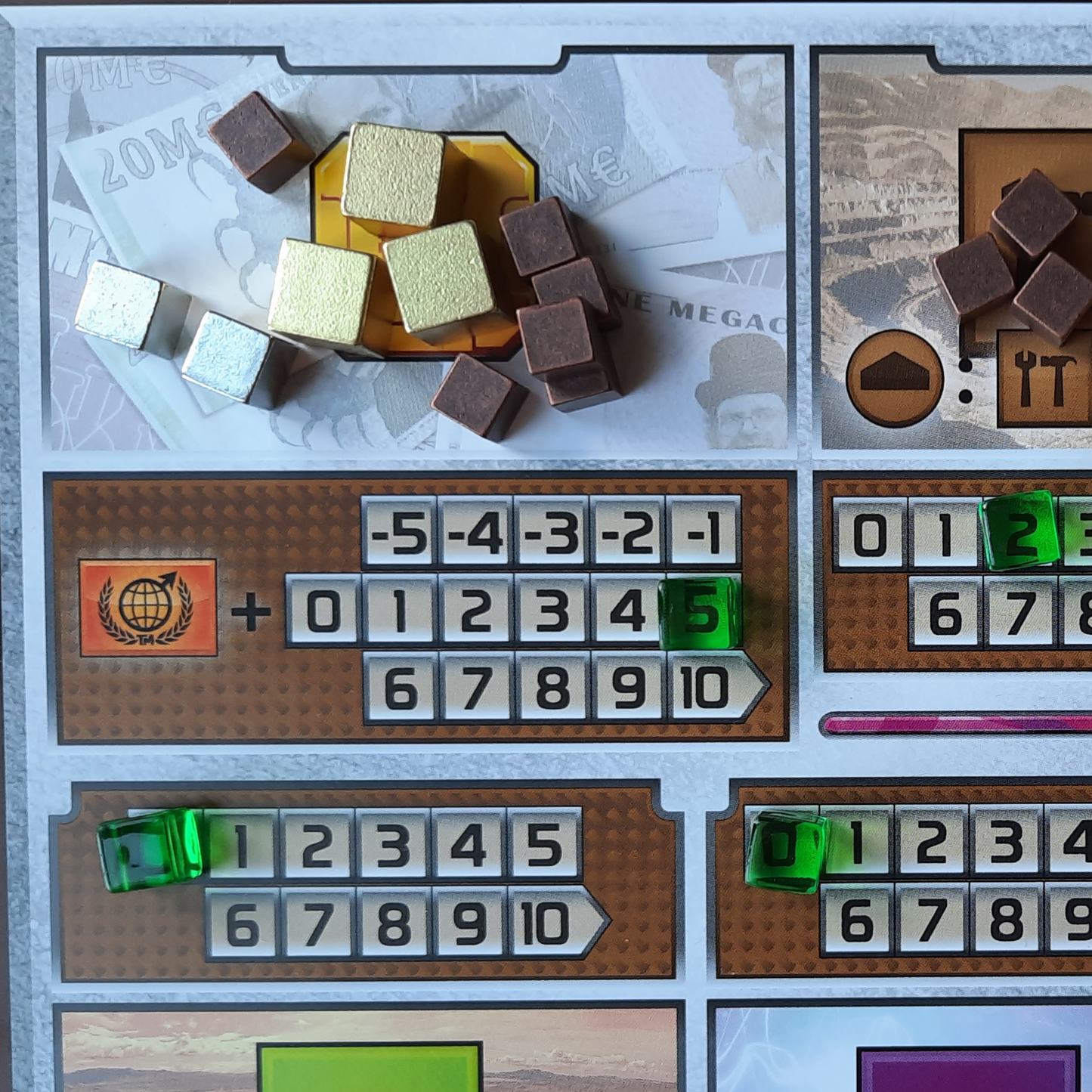 Set of metal cubes (gold, silver, copper), upgrade for Terraforming Mars