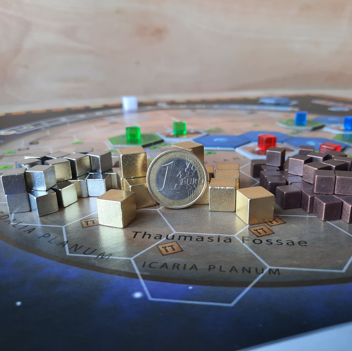 Set of metal cubes (gold, silver, copper), upgrade for Terraforming Mars