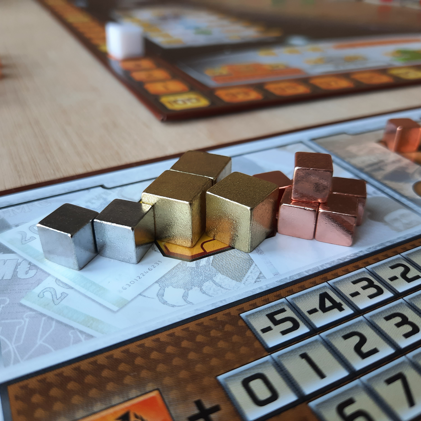 Set of metal cubes (gold, silver, copper), upgrade for Terraforming Mars