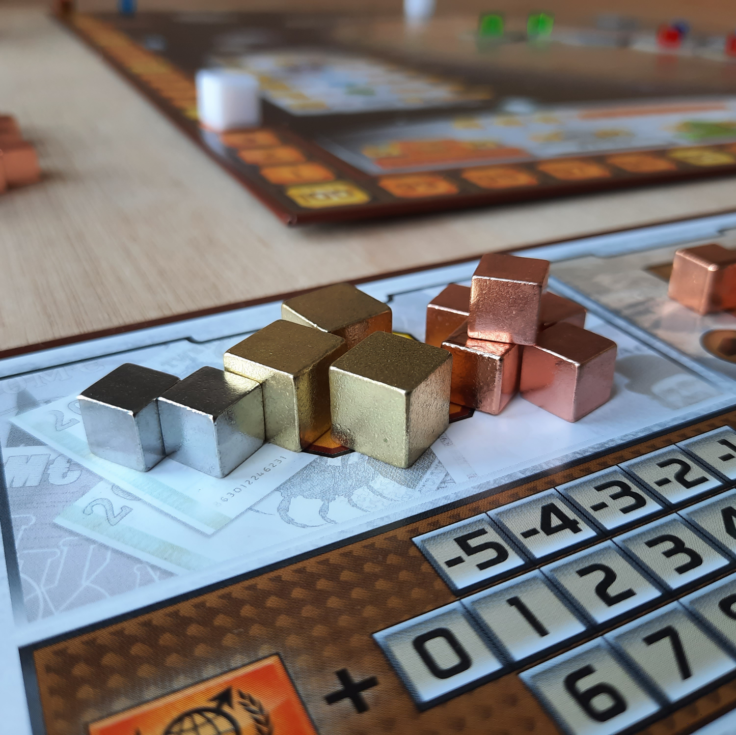 Set of metal cubes (gold, silver, copper), upgrade for Terraforming Mars