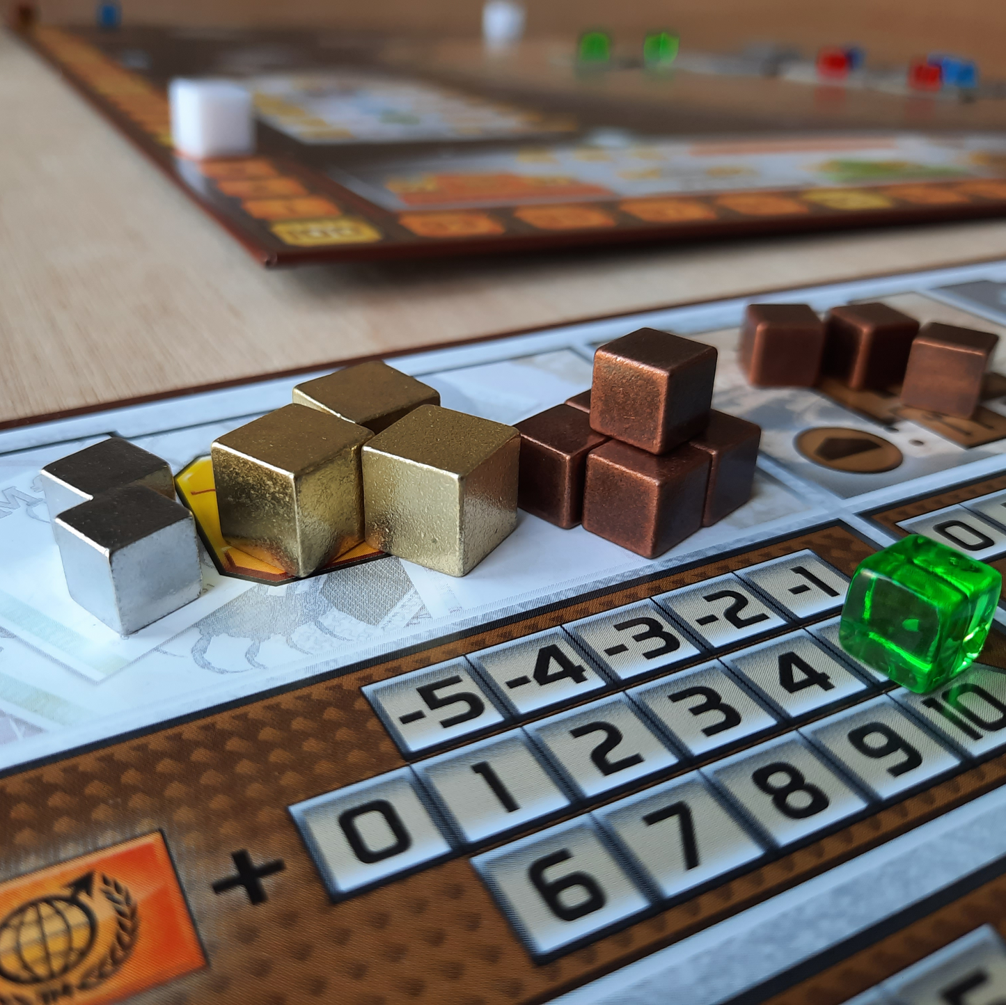 Set of metal cubes (gold, silver, copper), upgrade for Terraforming Mars