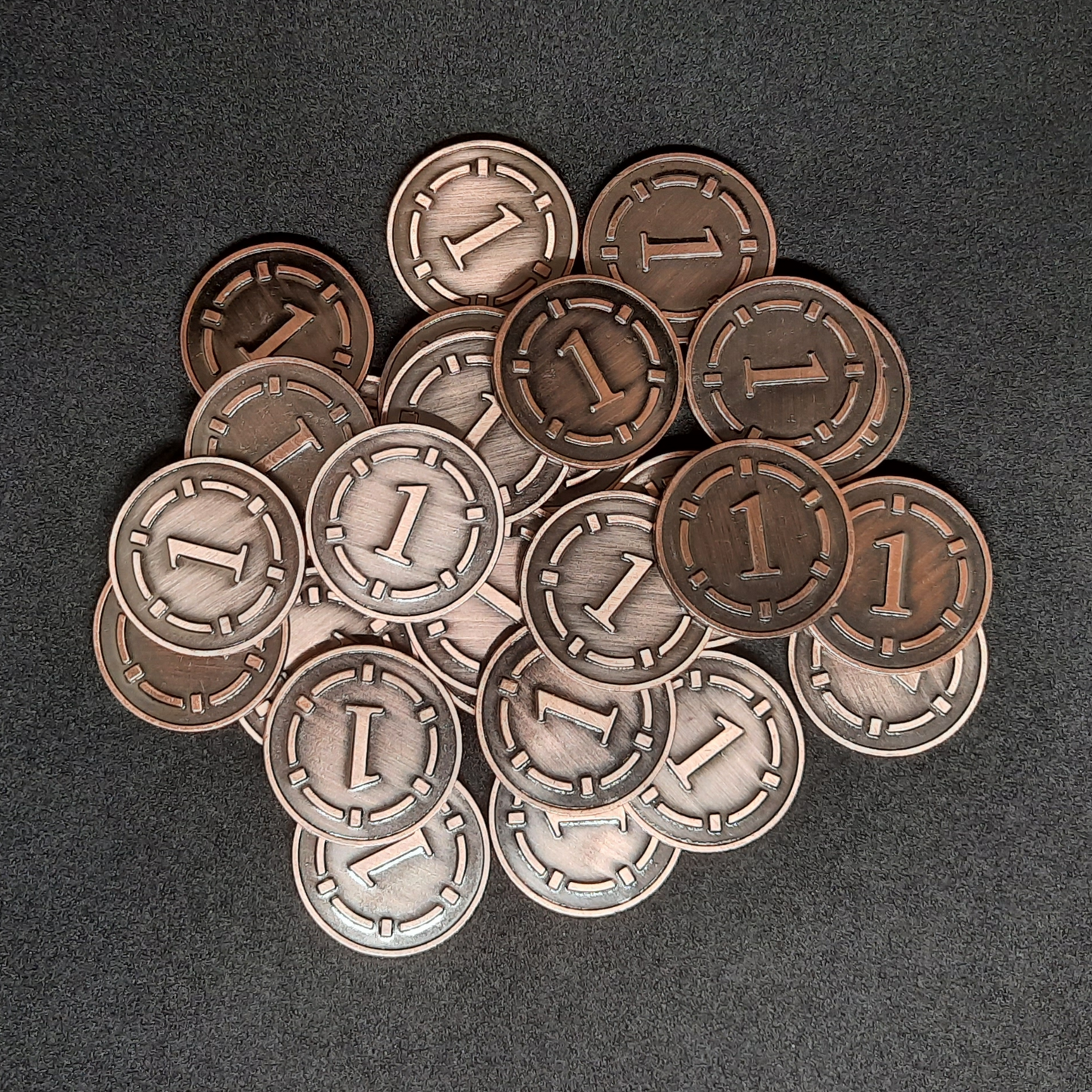 Plated bronze metal coins of value of 1 for board games, 25mm