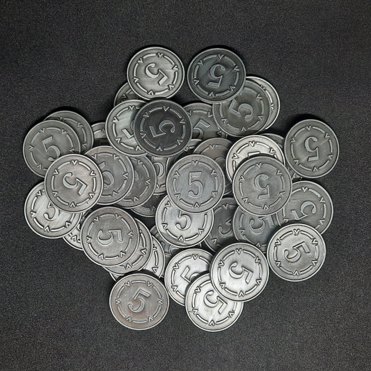 Pièces en métal plaquées de valeur 5 couleur argent pour jeux de société, 25mm