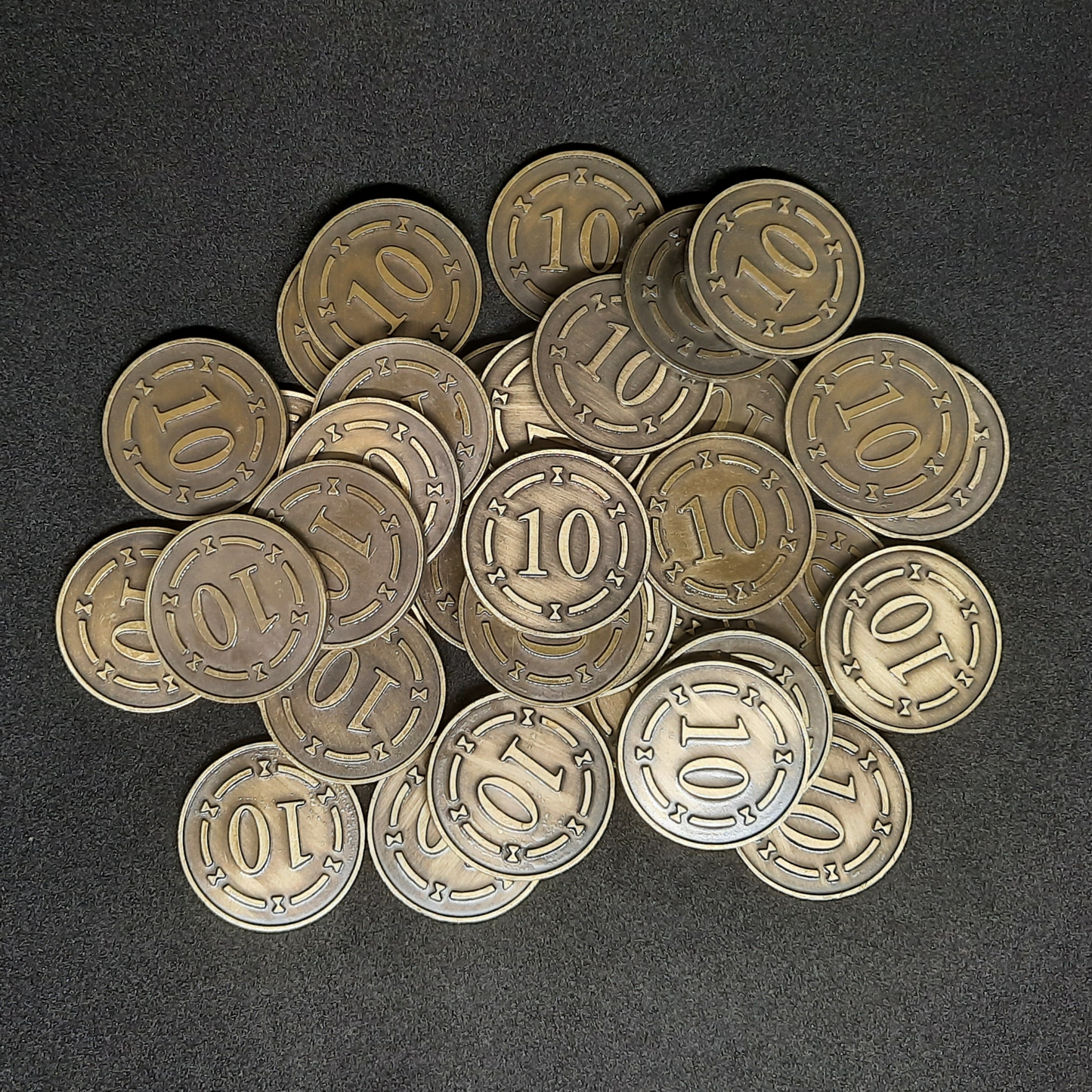 Plated gold metal coins of value 10 for board games, 25mm