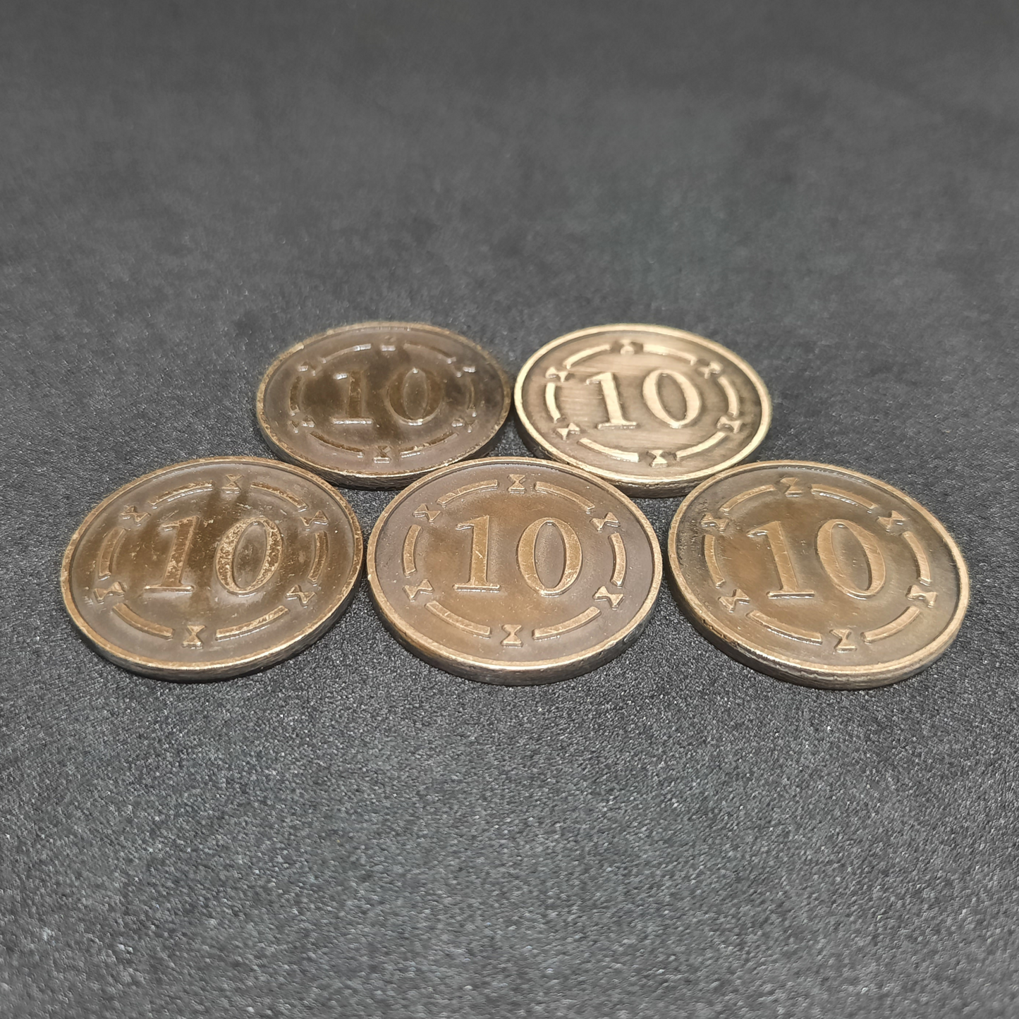 Plated gold metal coins of value 10 for board games, 25mm