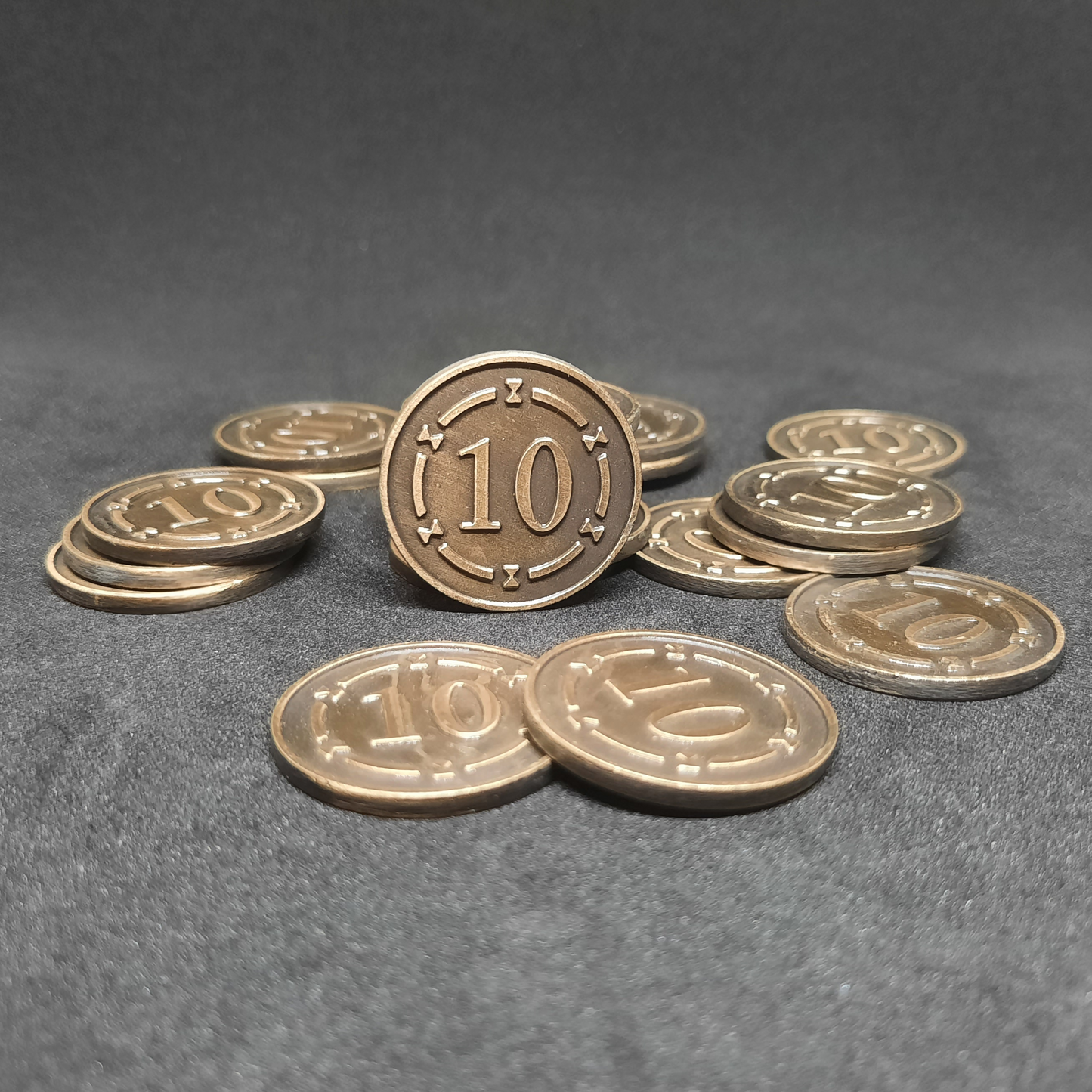 Plated gold metal coins of value 10 for board games, 25mm