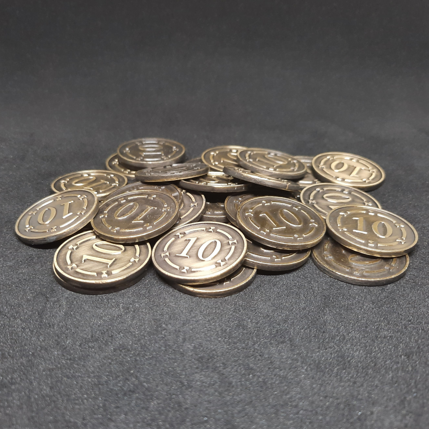 Plated gold metal coins of value 10 for board games, 25mm