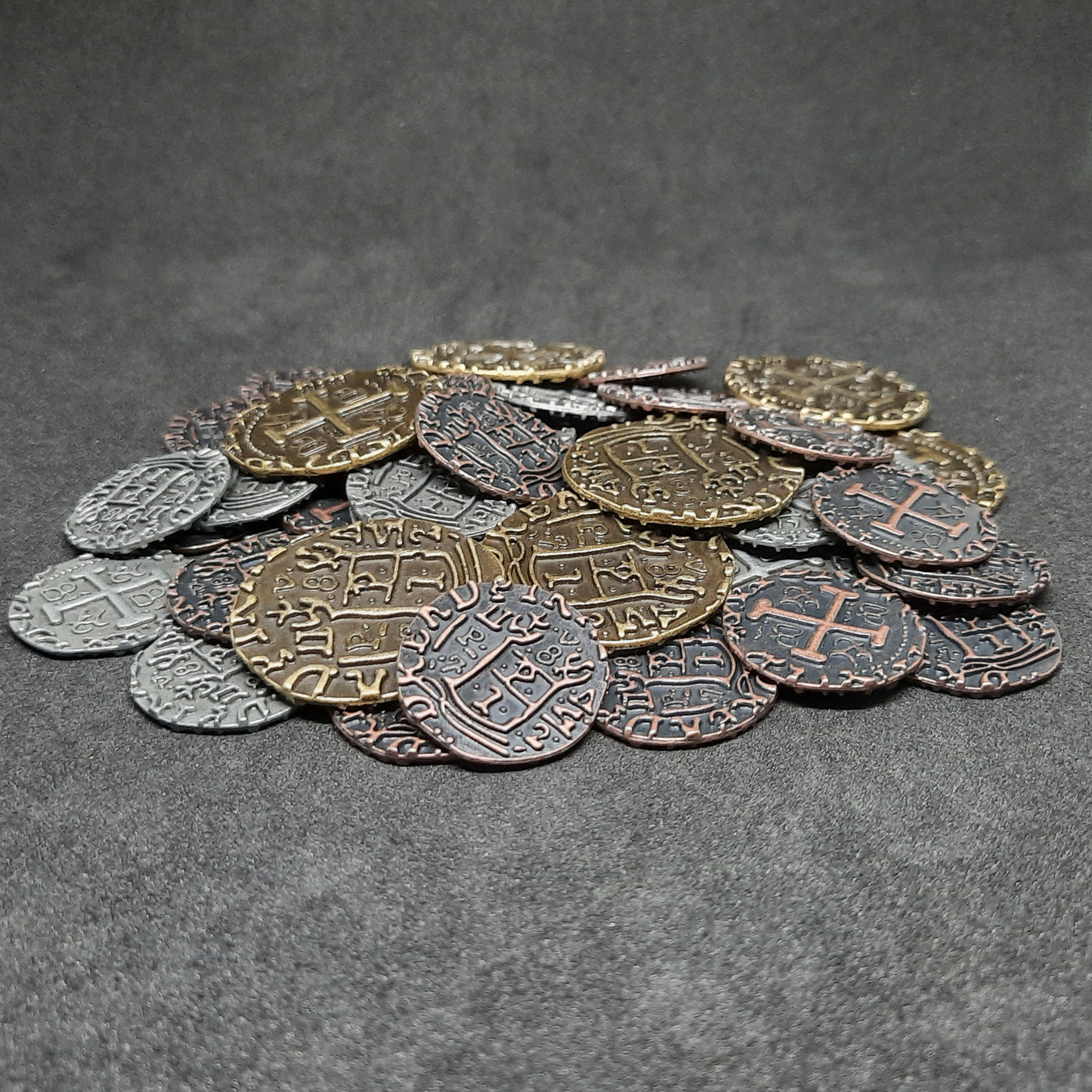 Set of antique pirate metal coins for board game, 20mm and 30mm