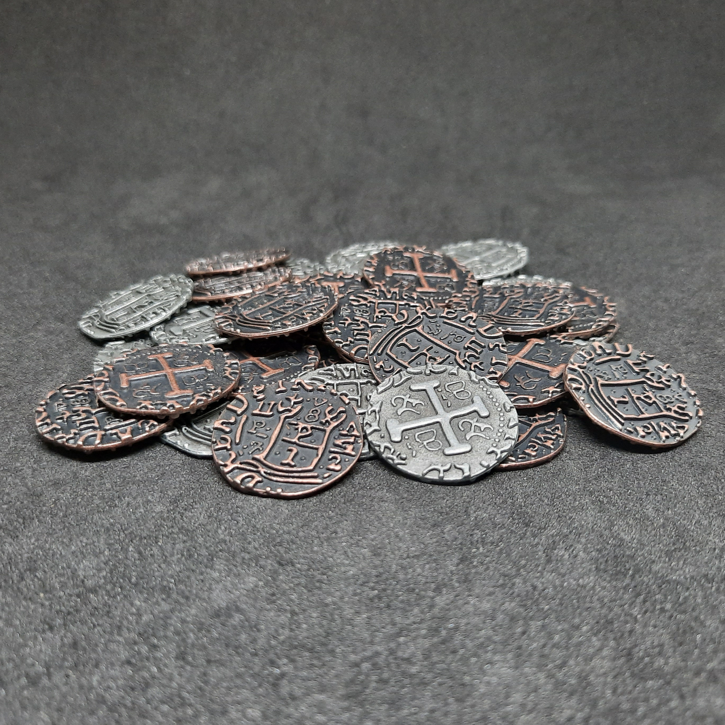 Set of antique pirate metal coins for board game, 20mm and 30mm