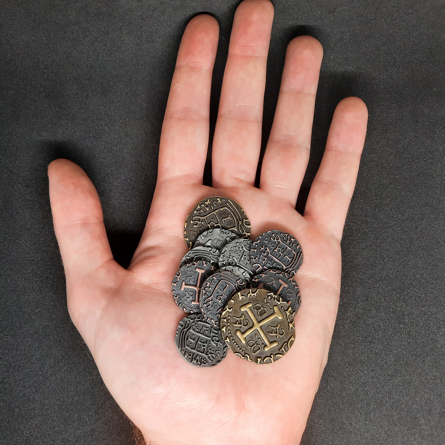 Set of antique pirate metal coins for board game, 20mm and 30mm