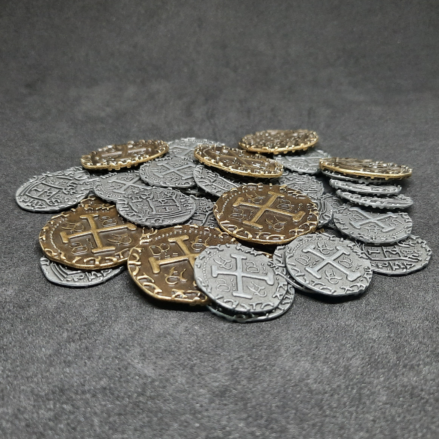 Set of antique pirate metal coins for board game, 20mm and 30mm